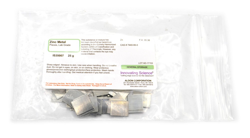 Laboratory-Grade Zinc Metal Pieces, 25g – The Curated Chemical Collection