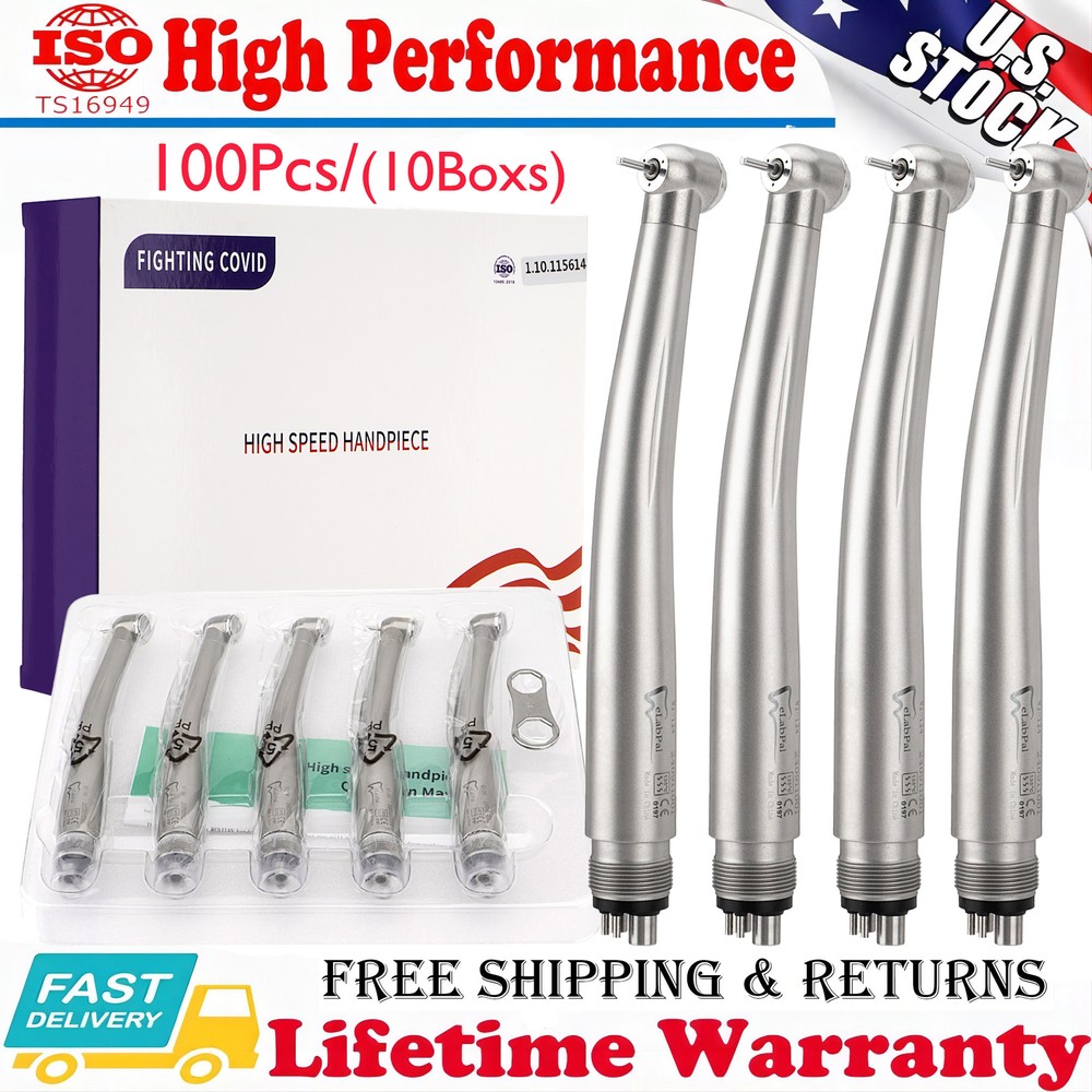 100Pcs eLabPal High Speed Dental Handpiece Air Turbine 4 Holes for NSK PANA MAX