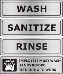 4 Pack Wash Rinse Sanitize Sink Labels Stickers 7X2 Inch Brushed Nickel/Black