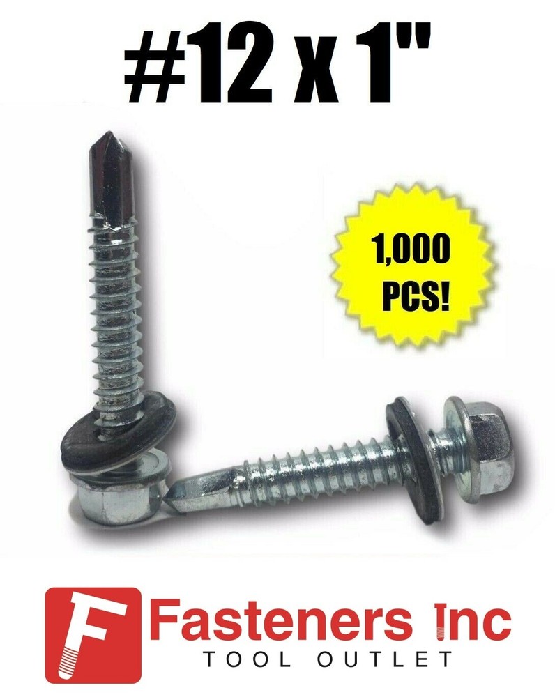 (1000) Hex Rubber Washer Head #12 x 1″ Self-Drilling Roofing Siding Screw ZINC