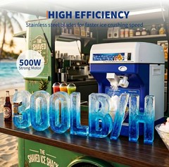 300LBS/H 500W Commercial Ice Shaver Electric Snow Cone Machine Ice Crusher