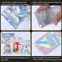 Smell Proof Mylar Holographic Bags Foil Pouch Resealable Clear Zip Food Storage