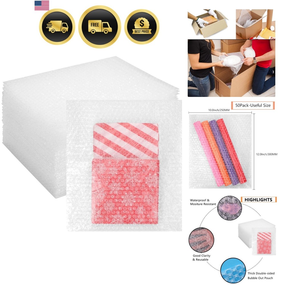 50Pcs Bubble Out Bags Pouches 10″x 12″ Bubble Pouches Cushioning Packaging Ba…