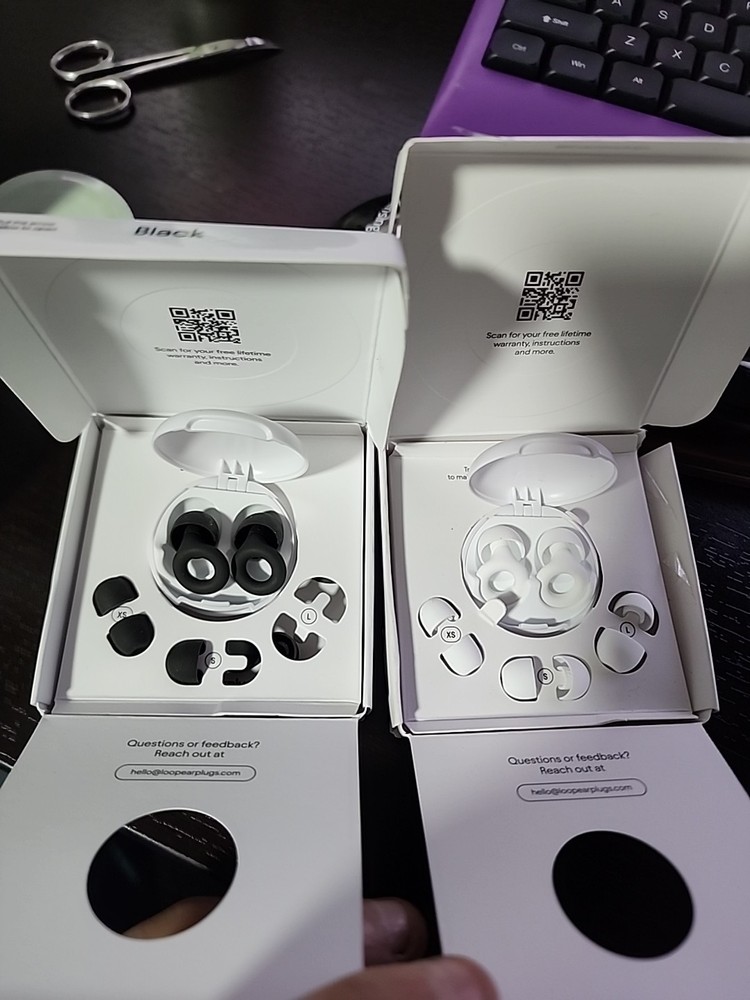 2 Pack – White-Black Loop Quiet 2 Earplugs High Fidelity, 14 dB Noise Reduction