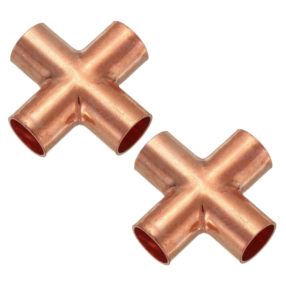 2Pcs 3/4″(19.05mm) Copper Cross Pipe Fitting 4 Way Welding Copper Connector