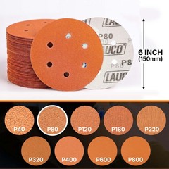 50 PCS 6 Inch 6 Hole Ceramic Sanding Discs P80 Grit, Hook and Loop Orbital