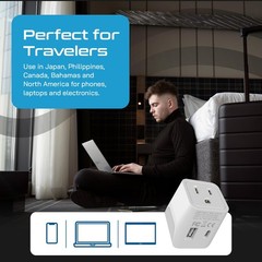 Japan, Philippines Travel Adapter Plug with USBA + USBC Usa Input Type A U…