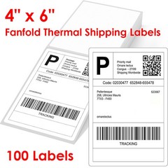 4″ x 6″ Fanfold Direct Thermal Address Shipping Labels, 100 Labels / Stack