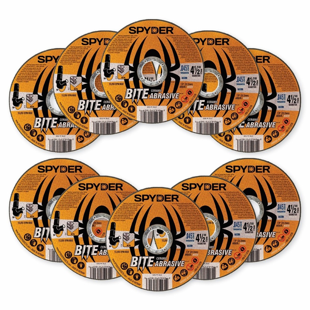 Cut Off Wheel 4.5 in Ceramic Abrasive 7/8 in Arbor 10-Pack Spyder 21105-10