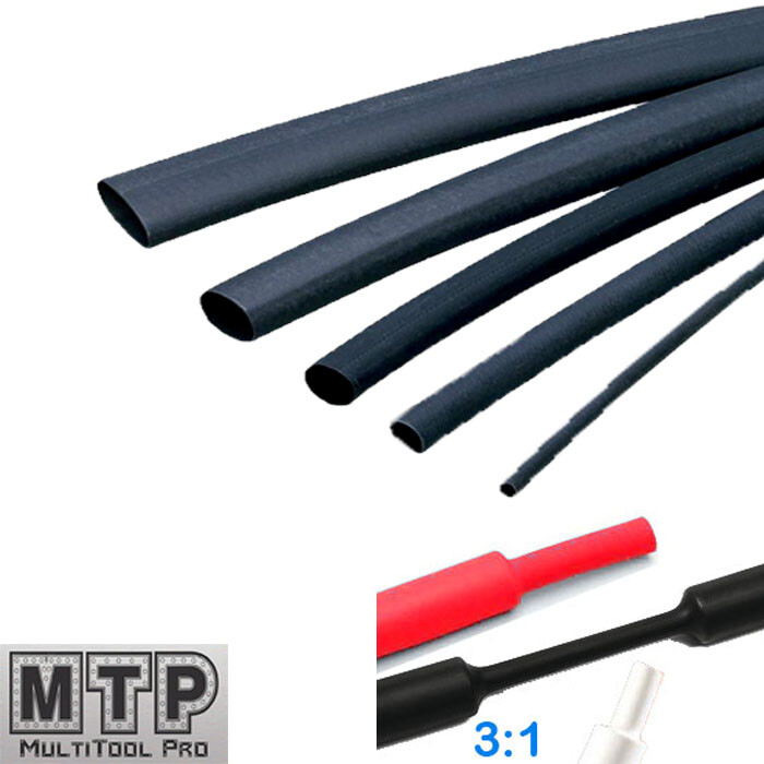 1/2″ (12.7mm) Pk 25/50 6″ 3:1 Heat Shrink Tubing Adhesive Lined Dual Wall Black