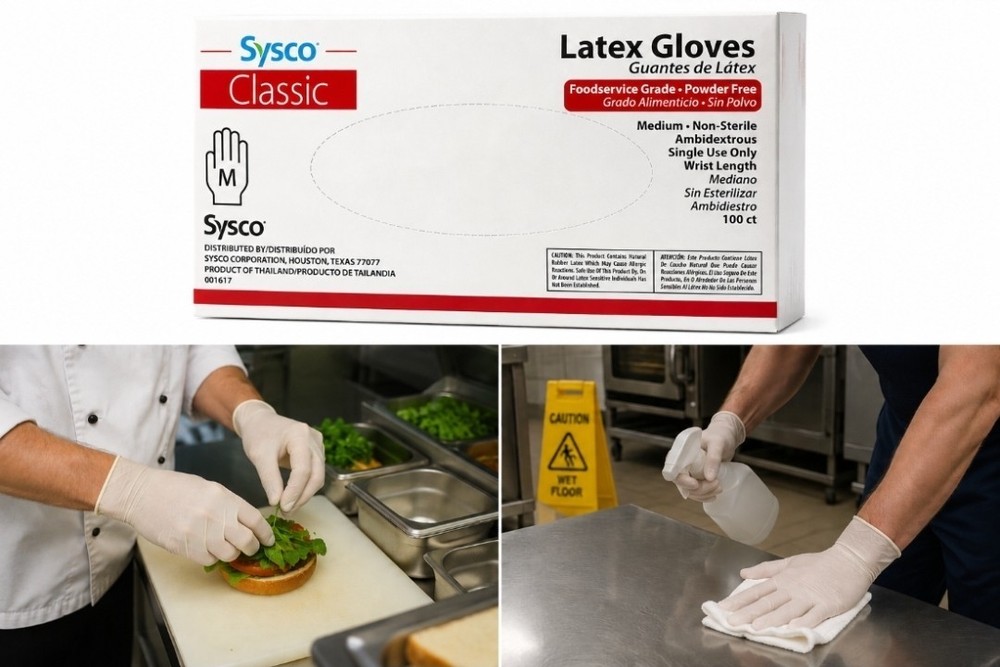 Sysco Classic Latex Gloves 100ct Box Foodservice Grade Sz Medium Powder Free New