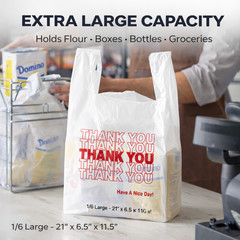 Bags 1/6 Large 21 x 6.5 x 11.5 WHITE THANK YOU T-Shirt Plastic Shopping Bags