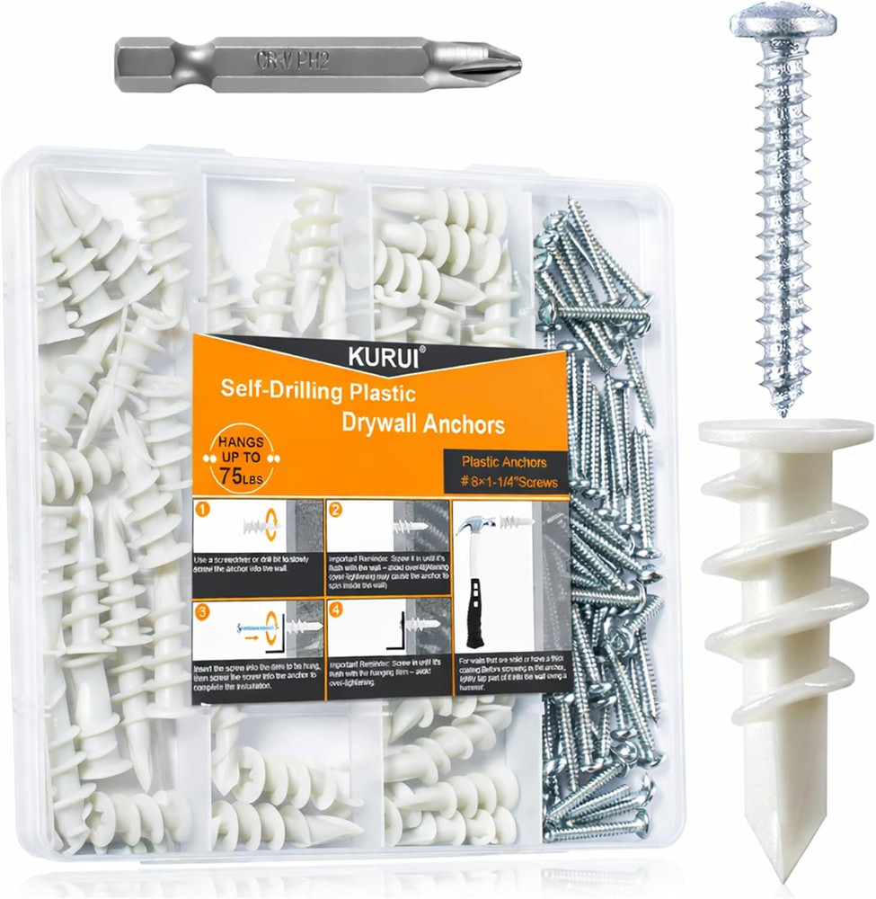 Self Drilling Drywall Anchors Kit 75lb Heavy Duty Nylon Wall Anchors Screws