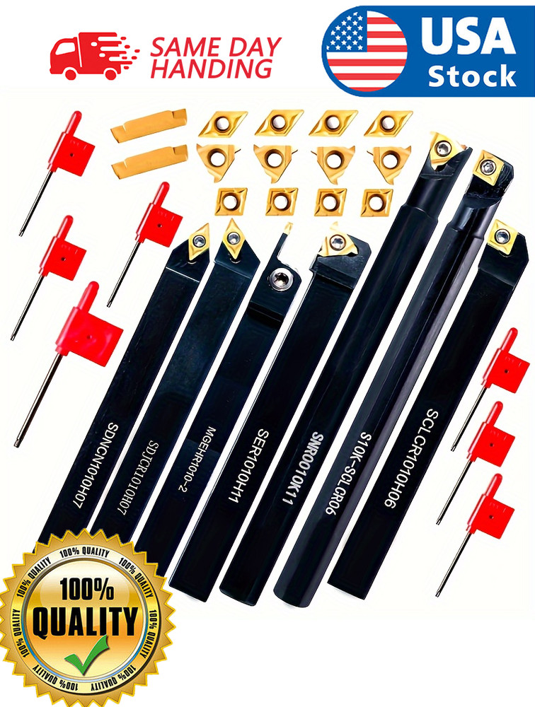 3/8 ” 10mm Shank Indexable Carbide Lathe Turning Insert Tool Holder 21PCS