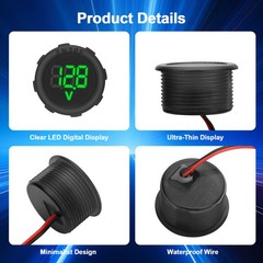 2Pcs Digital Voltage Gauge DC 4V–100V LED Meter w/ Waterproof for Car Motorcycle