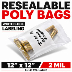 12×12 2 Mil Clear Reclosable Zip Poly Bags White Block 100 200 1000 2000