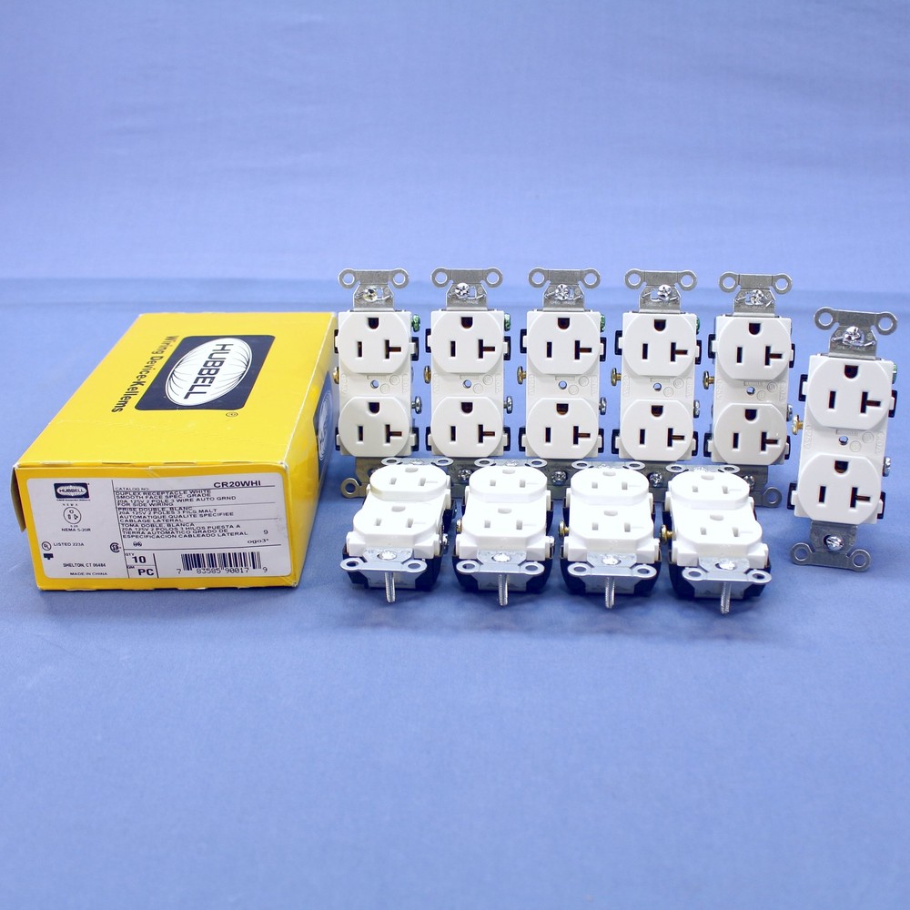 10 Hubbell White COMMERCIAL Duplex Receptacle Outlets NEMA 5-20 20A 125V CR20WHI