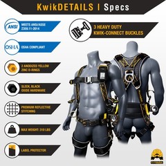 KwikSafety TYPHOON DiamondBACK Safety Harness (Back Support) 3 D Ring ANSI OSHA
