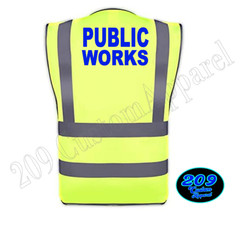 PUBLIC WORKS HI-VIS SAFETY VEST W/ POCKETS 2″ REFLECTIVE STRIPS FRONT & BACK