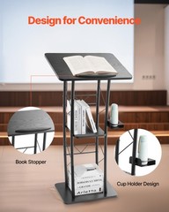 Podium Stand Metal/Acrylic/Wooden Lectern Storage Shelf Classroom Wedding Speech
