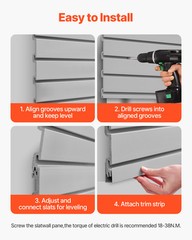 VEVOR 8 x 4 ft Slat Wall Paneling PVC Grey Garage Slatwall with Modular Design