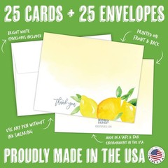 Koko Paper Co Lemon Thank You Cards | 25 Flat small, Yellow, Green, White
