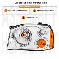 Headlight Assembly Pair 2001-2004 Nissan Frontier Halogen Chrome Amber NI2503130