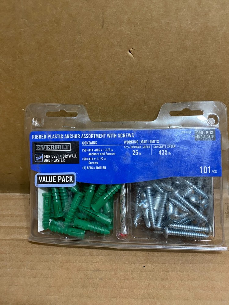 Everbilt 101 Pieces #14-#16 x1 1/2″ Anchors With Screws Phillips/Slotted &Dr.Bt