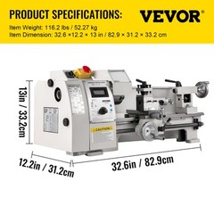 VEVOR Mini Metal Lathe 8″x14″ Metalworking Machine Variable Speed 2250 RPM 600W