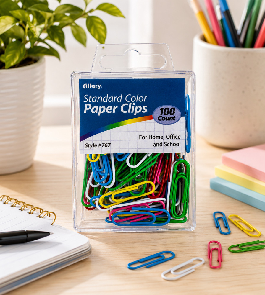 Allary Color Paper Clips Standard 100 Count 28mm Metal Office Supplies #767