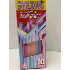 Flexible Smoothie Straws 90 Count Assorted Colors Milkshake Straws