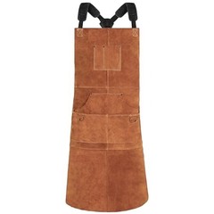 Stylish Brown Leather Apron – Adjustable Size, 6 Pockets, Flame-Resistant Safety