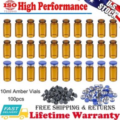 100x 10ml Glass Vials Amber Glass Headspace Vials Plastic-Aluminum Flip Off Caps