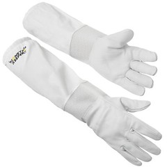 Beekeeping Ventilated Gloves Goatskin Leather Canvas Sleeve Elastic Cuff, XL