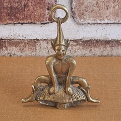 Vtg Solid Brass Elf on Mushroom Figurine Small Pixie Statue Cottagecore Fairy