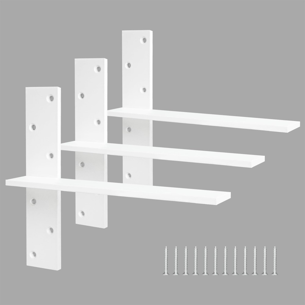 Floating Shelf Bracket 3/8″ Thick Heavy Duty Shelf Brackets White 3 Pack Free…