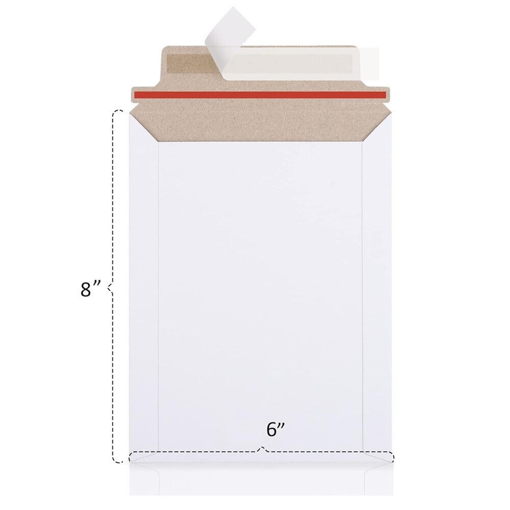 100 – 6×8 9×11.5 White Rigid Stay Flats Self-Seal Cardboard Envelope Mailers