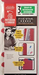 NEW- FIVE STAR Snap-In Bookmark Dividers, 3 Plastic, Tabbed- Red, Blue, Green