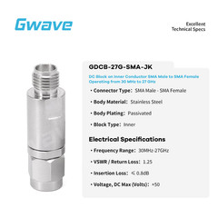 DC Block on Inner Conductor SMA Male to SMA Female Operating from 30MHz – 27GHz