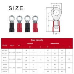 100Pcs 1/4 M6 Ring Terminals, AWG 12 10 Insulated Electrical Crimp Terminals