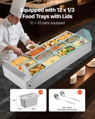 VEVOR Commercial Food Warmer 12-Pan 1700W Buffet Bain Marie with Glass Cover