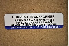 CR Magnetics Current Transformer P/N CR2SFT-251 50-400Hz,600V,Ratio 250:5