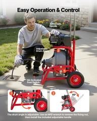 VEVOR Drain Cleaner Machine 75 FT x 1/2 Inch Manual Feed Sewer Auger 6 Cutters