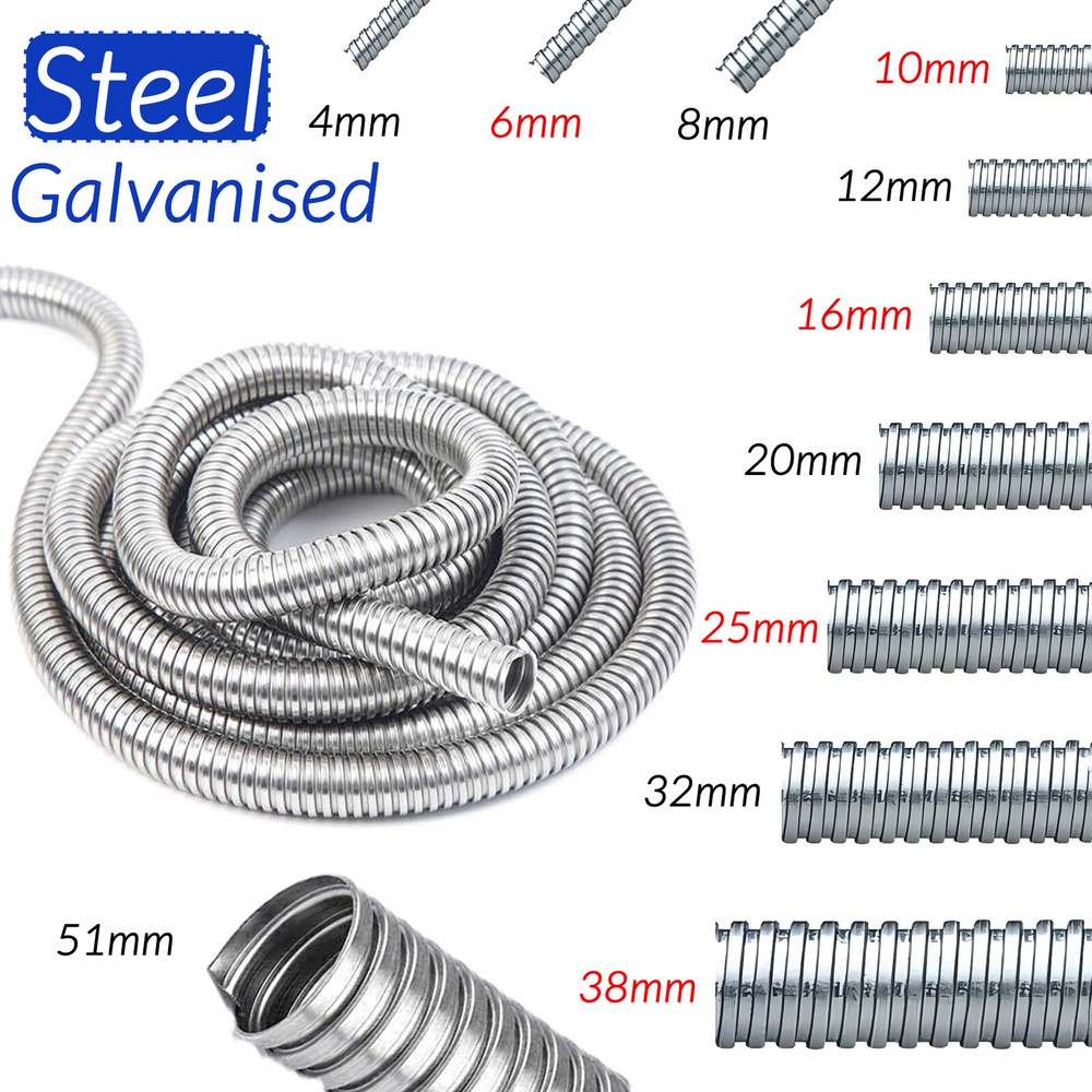 6mm,8mm,10mm,12mm,16mm,20mm,25mm,32mm to 51mm Galvanised Steel Flexible Conduit