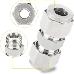 304 Stainless Steel Compression Tube Fitting, Union, 3/8″ OD X 3/8″ OD (2 Pcs)