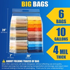 6Pack Extra Large Plastic Storage Bags 10 (10Gallons), Clear