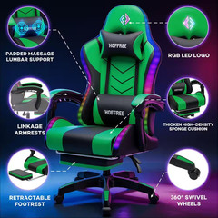 Faux Leather Gaming Chair with Speakers and Massage Ergonomic Music Rhythm LED L