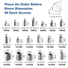 245 Pcs 19 Sizes Set Screw Assortment Kit SAE Allen Head Grub Screws for Bathro