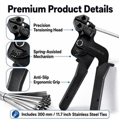 Lingchievo Metal Zip Tie Gun with 100 PCS 11.8inch(300mm) 11.7 inches, Black