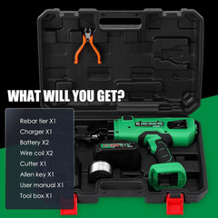 Cordless Rebar Tying Gun with 2x2000mAh Batteries, Automatic Rebar Tier Tool for